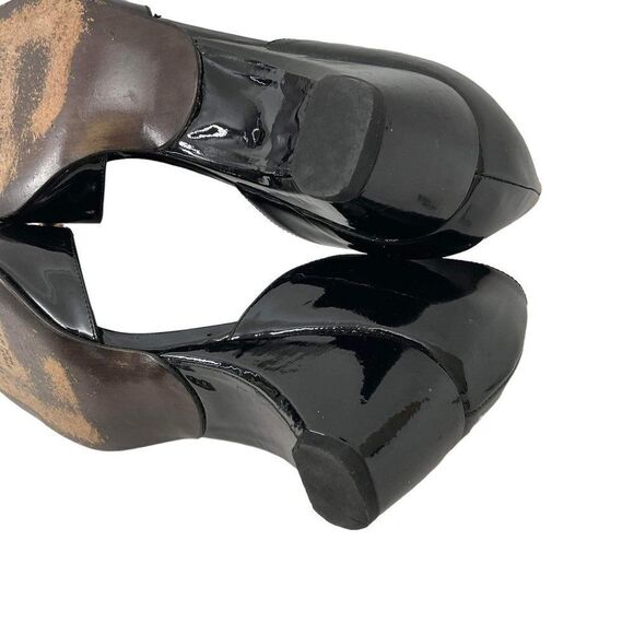 Stuart Weitzman Size 9 Black Patent Leather D'Orsay Peep Toe Cone Heels Sandals - Picture 9 of 10
